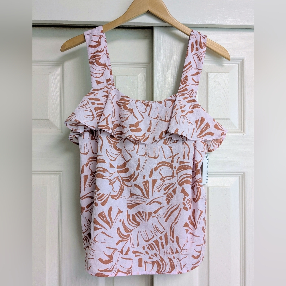 Nine West Squareneck Floral Pink Ruffle Tank